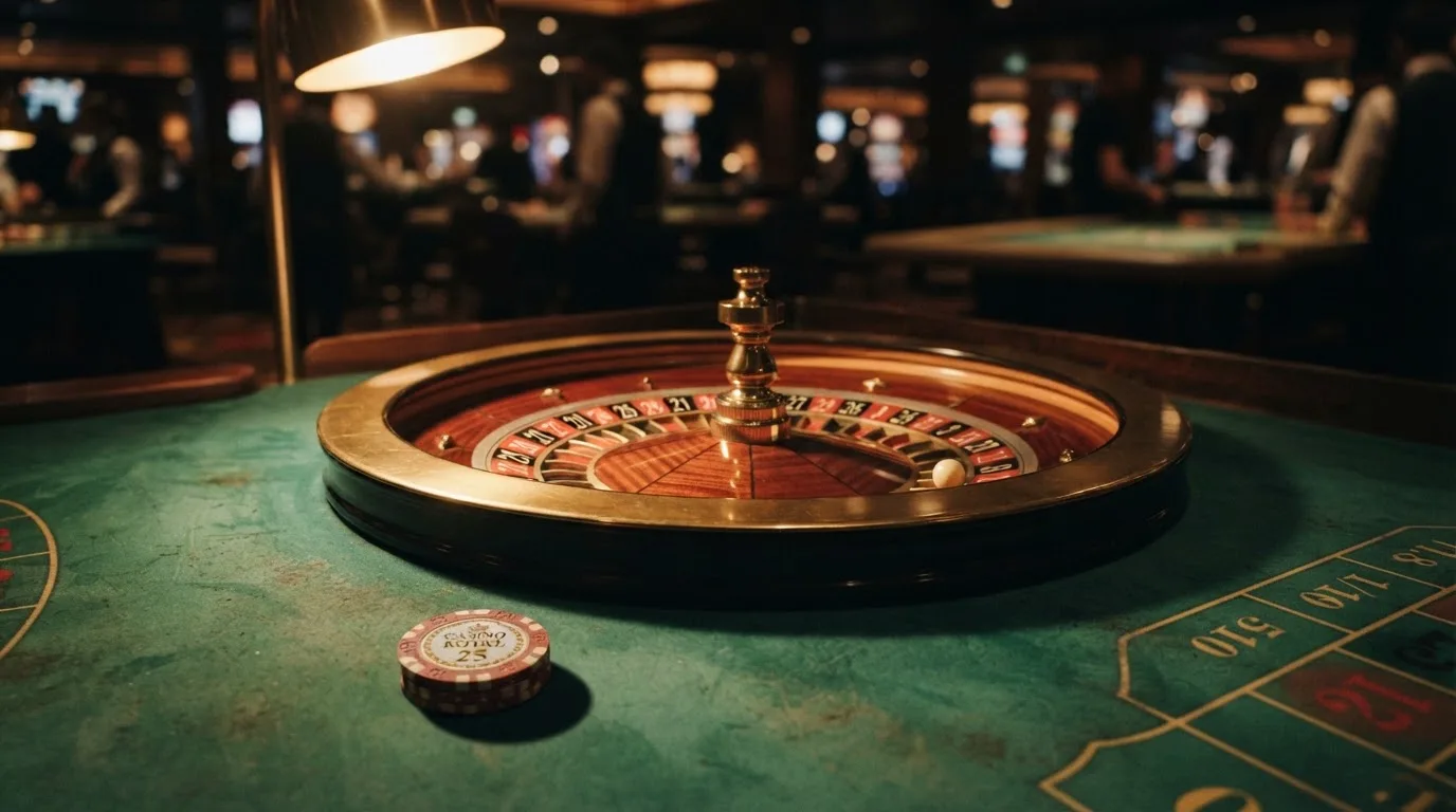 Kotač ruleta i žetoni na zelenom suknu pod toplim večernjim svjetlom — casina za iphone u hrvatskoj